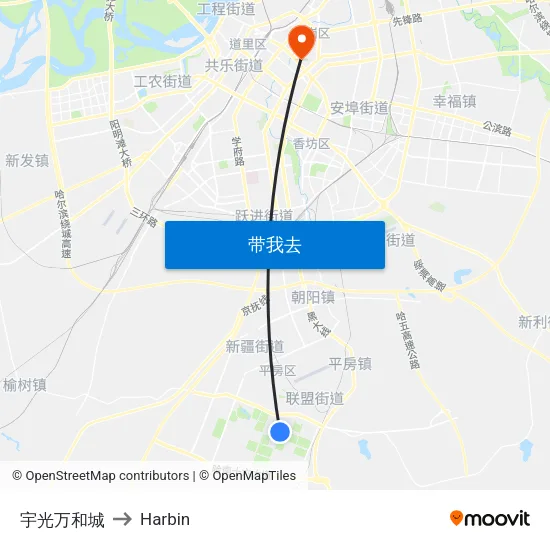 宇光万和城 to Harbin map