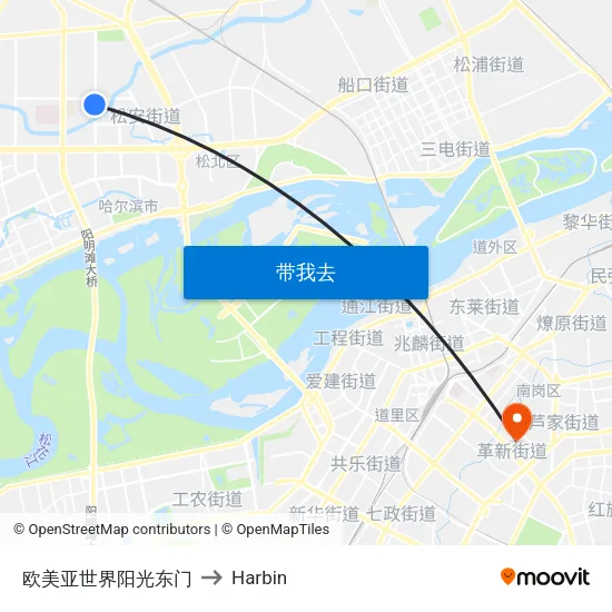 欧美亚世界阳光东门 to Harbin map