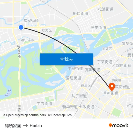 锦绣家园 to Harbin map