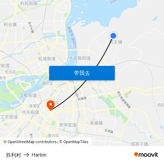 胜利村 to Harbin map
