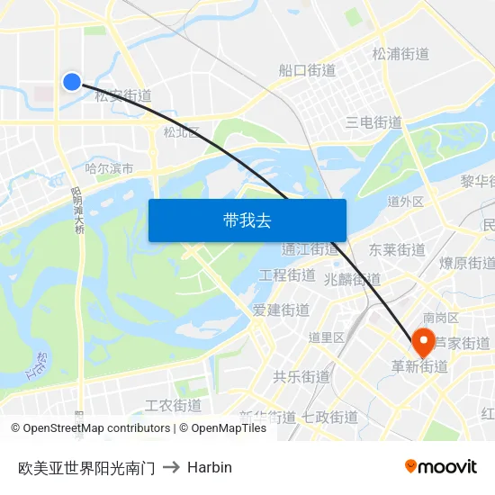 欧美亚世界阳光南门 to Harbin map