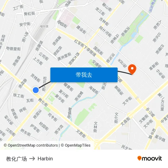 教化广场 to Harbin map