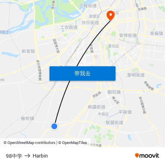 98中学 to Harbin map