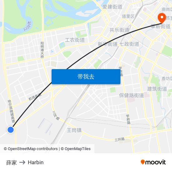 薛家 to Harbin map