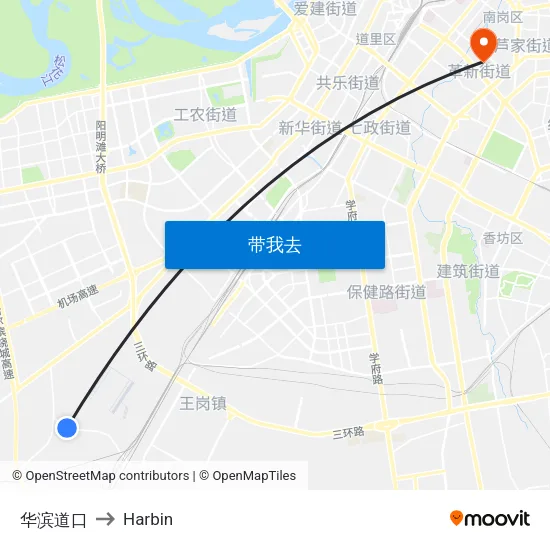 华滨道口 to Harbin map