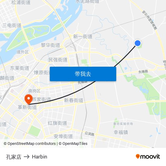 孔家店 to Harbin map