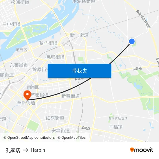 孔家店 to Harbin map