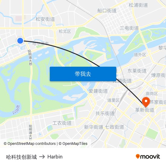 哈科技创新城 to Harbin map