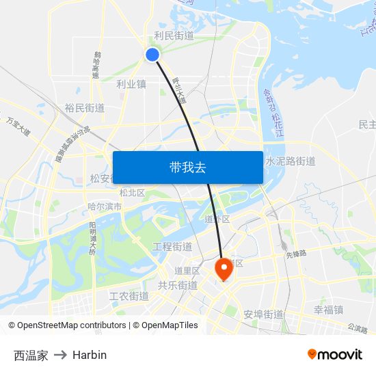 西温家 to Harbin map