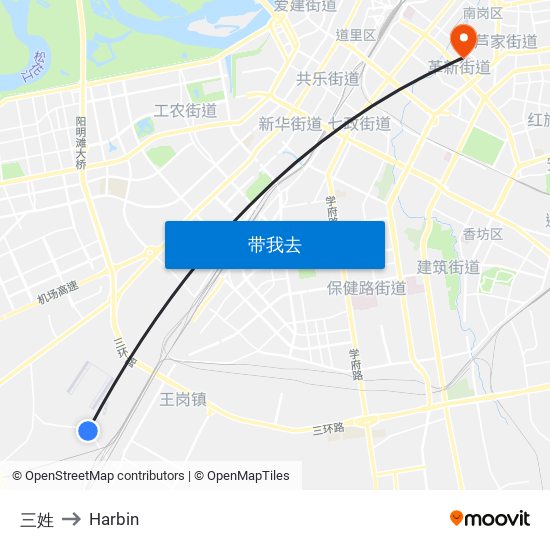 三姓 to Harbin map