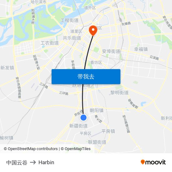 中国云谷 to Harbin map