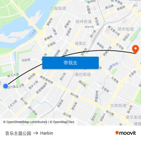 音乐主题公园 to Harbin map