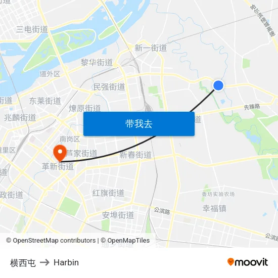 横西屯 to Harbin map