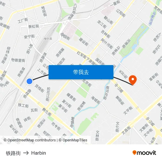 铁路街 to Harbin map
