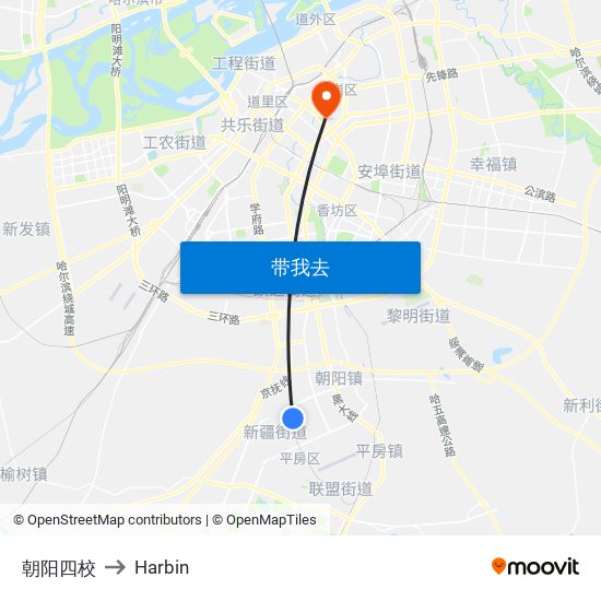 朝阳四校 to Harbin map