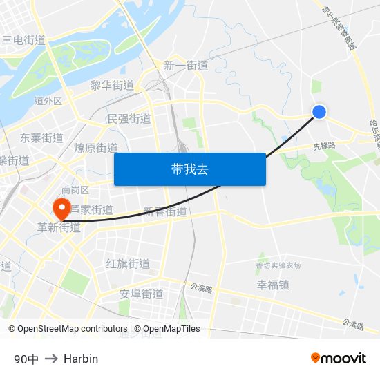 90中 to Harbin map