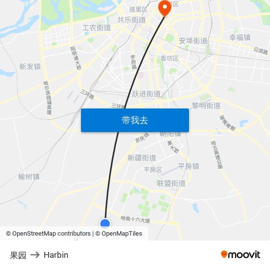 果园 to Harbin map