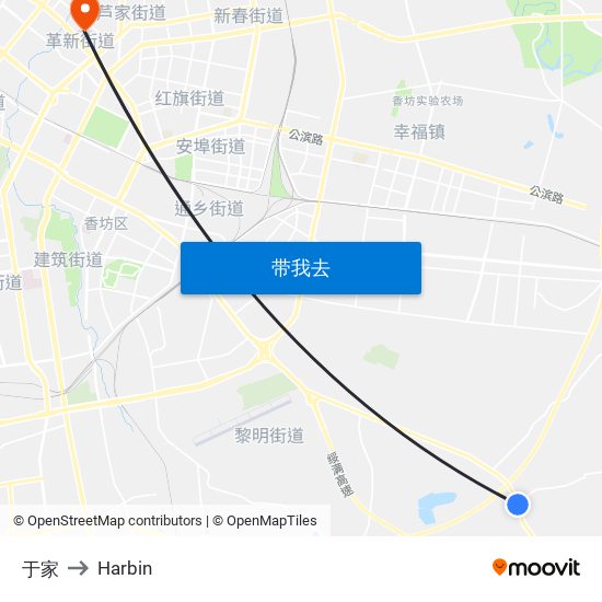 于家 to Harbin map