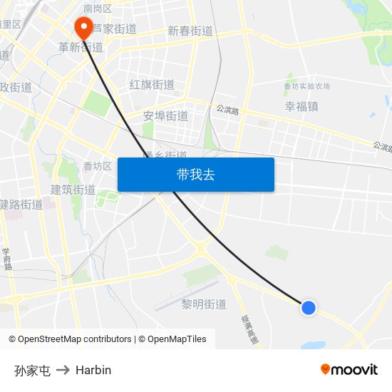 孙家屯 to Harbin map