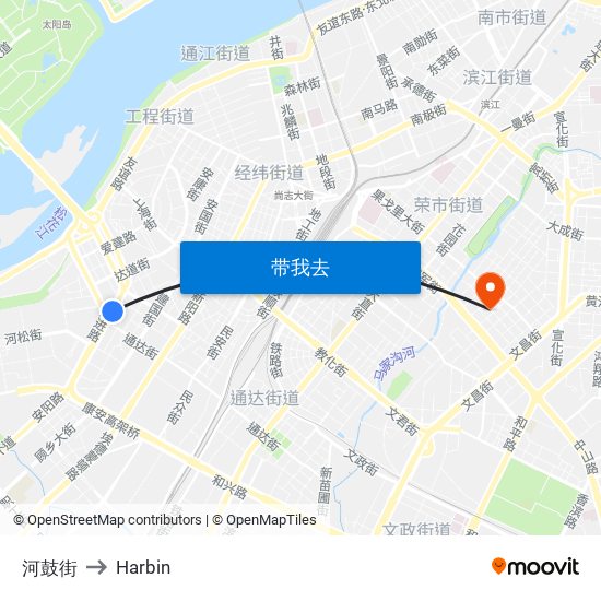 河鼓街 to Harbin map