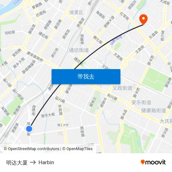 明达大厦 to Harbin map
