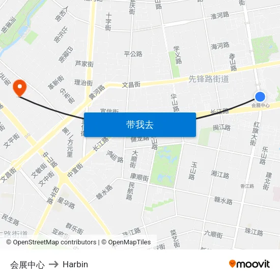 会展中心 to Harbin map