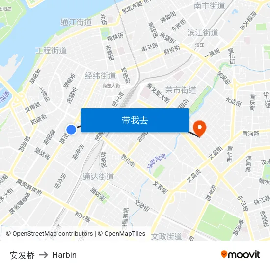 安发桥 to Harbin map