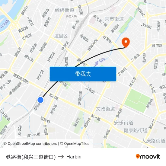 铁路街(和兴三道街口) to Harbin map