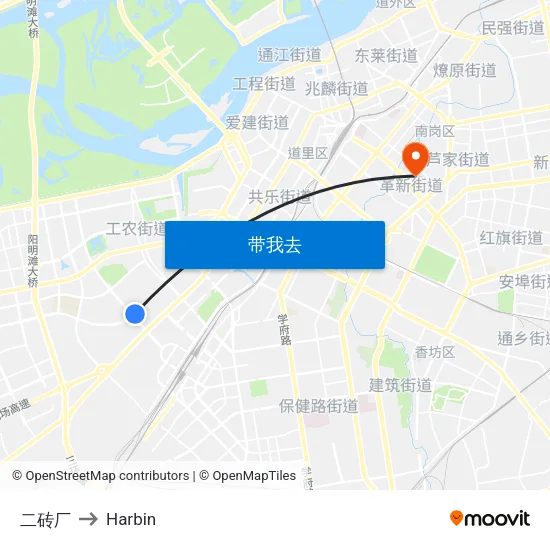 二砖厂 to Harbin map