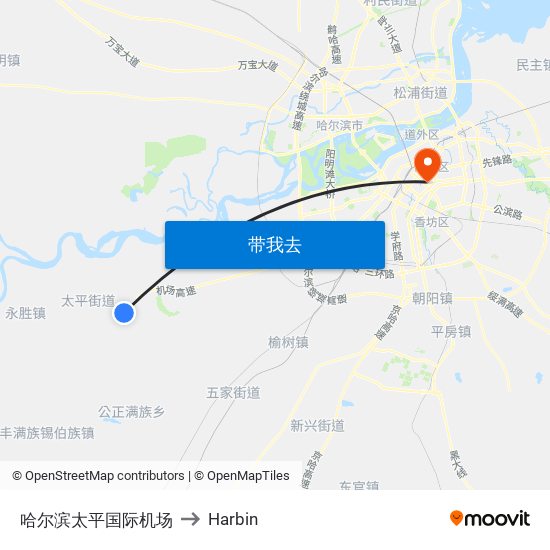 哈尔滨太平国际机场 to Harbin map