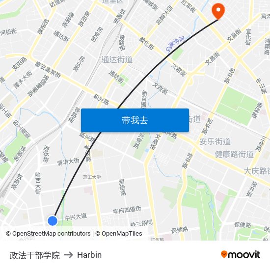 政法干部学院 to Harbin map