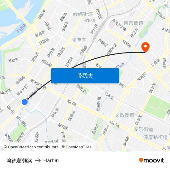 埃德蒙顿路 to Harbin map