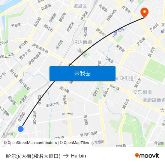 哈尔滨大街(和谐大道口) to Harbin map
