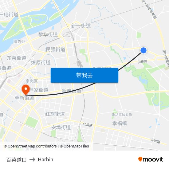 百菜道口 to Harbin map