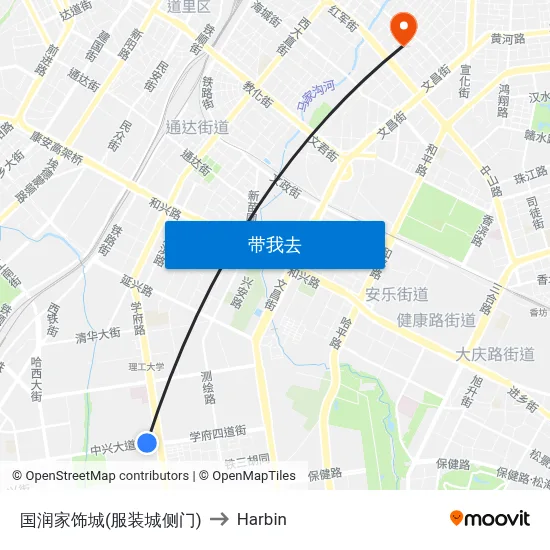 国润家饰城(服装城侧门) to Harbin map