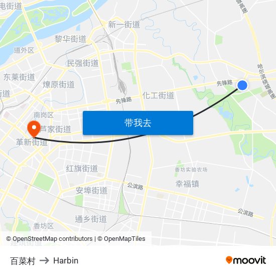 百菜村 to Harbin map