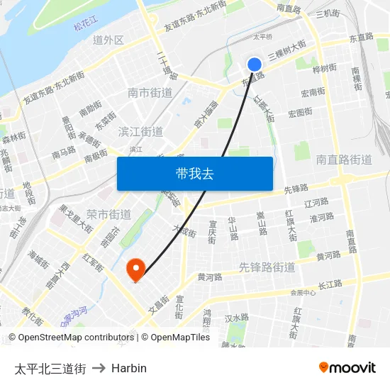 太平北三道街 to Harbin map