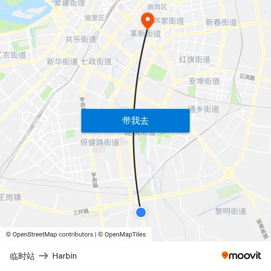 临时站 to Harbin map