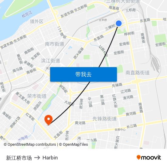 新江桥市场 to Harbin map