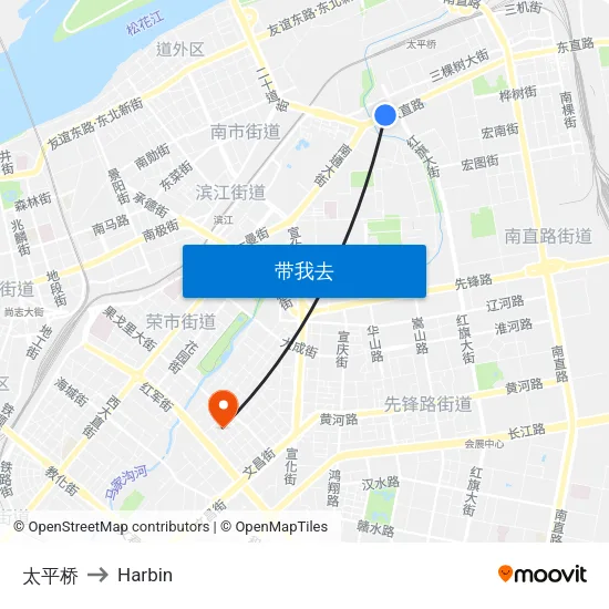太平桥 to Harbin map