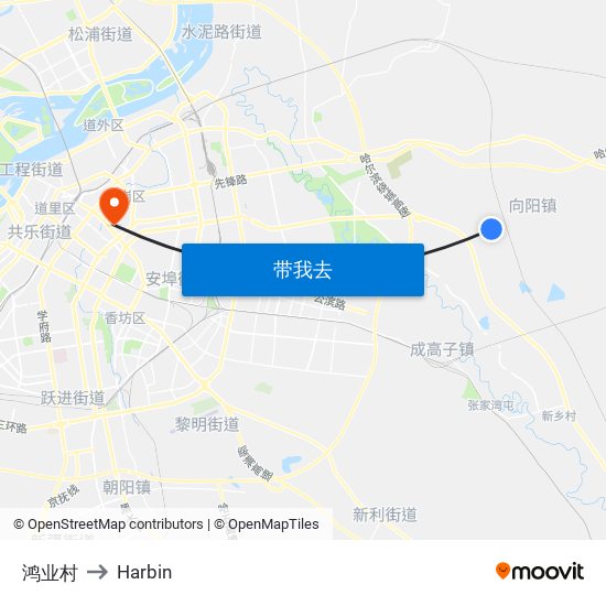 鸿业村 to Harbin map