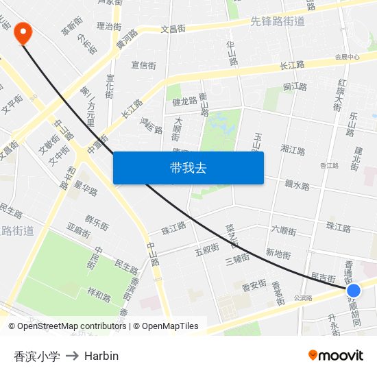 香滨小学 to Harbin map