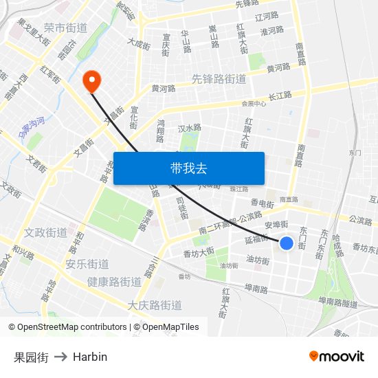 果园街 to Harbin map