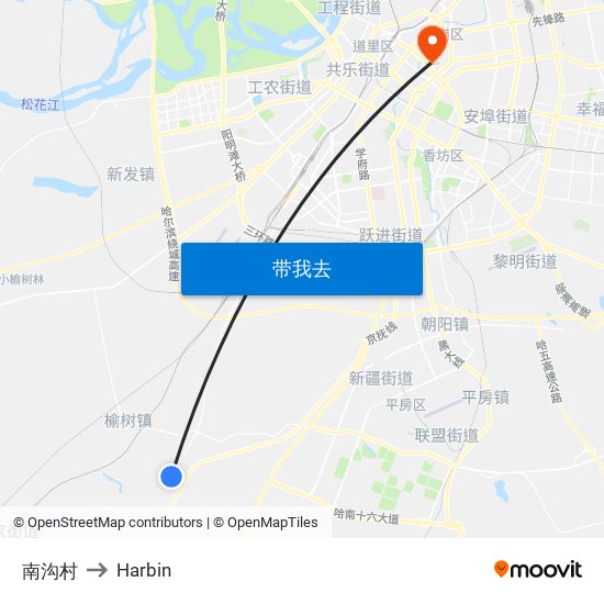 南沟村 to Harbin map