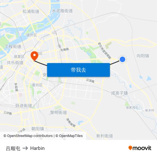 吕顺屯 to Harbin map