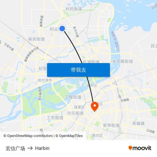 宏信广场 to Harbin map