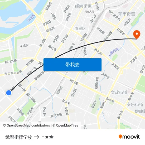 武警指挥学校 to Harbin map