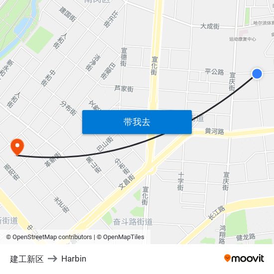 建工新区 to Harbin map