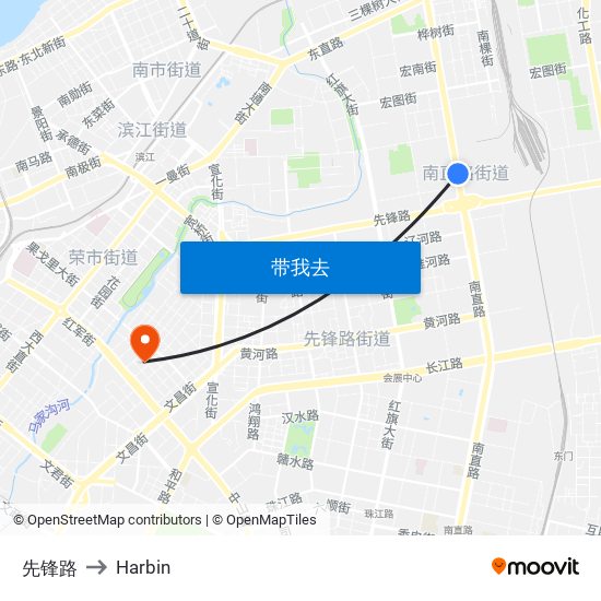 先锋路 to Harbin map