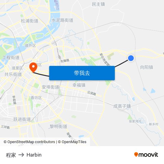 程家 to Harbin map